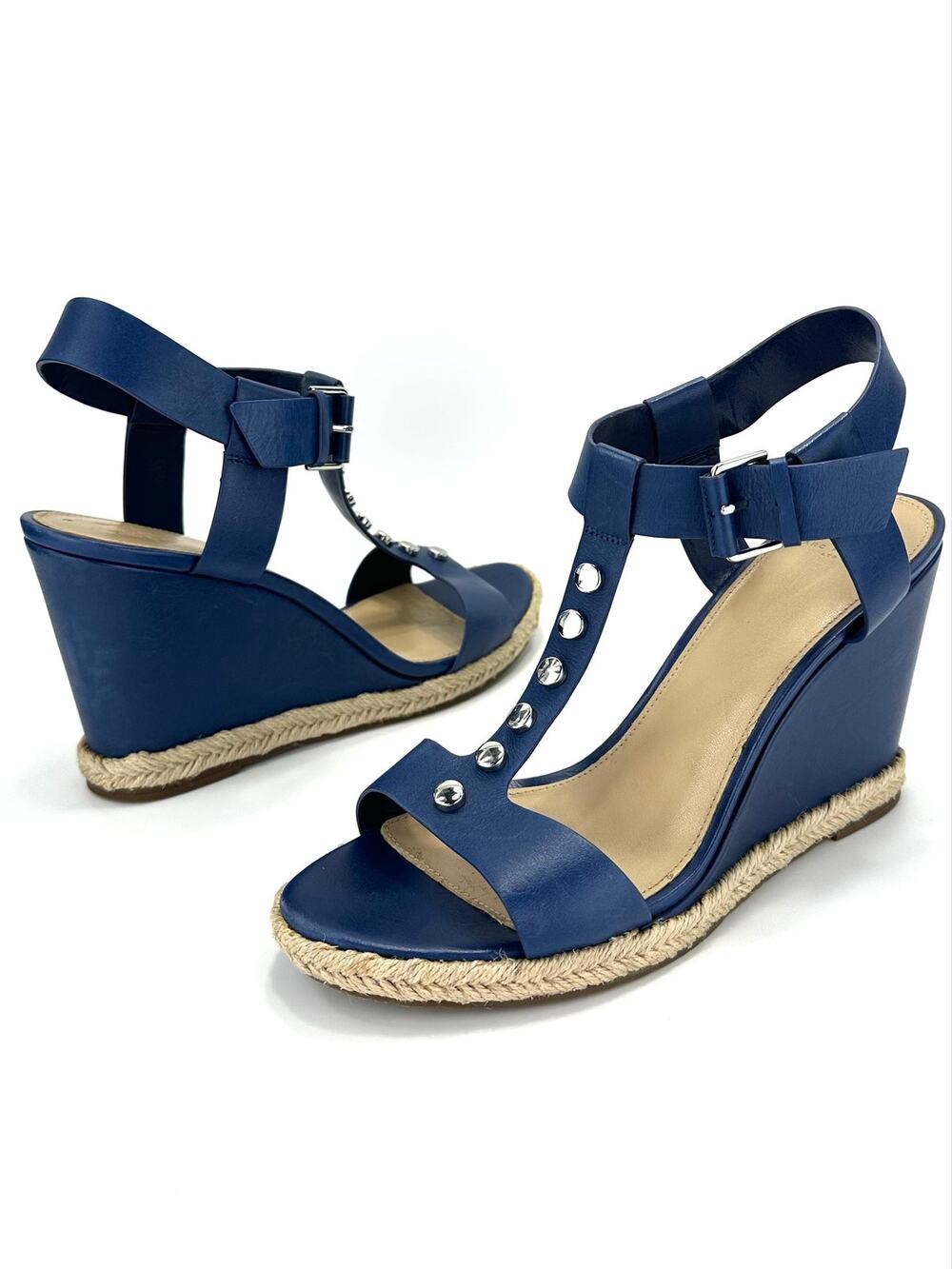Marc Fisher LTD Kellie Wedge Sandal Size 11/41M Blue Leather Espadrille Platform
